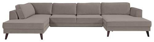 WOHNLANDSCHAFT in Velours Taupe  - Taupe/Wengefarben, Modern, Holz/Textil (201/348/169cm) - Trendmanufaktur