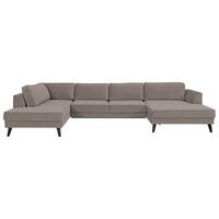 WOHNLANDSCHAFT in Velours Taupe  - Taupe/Wengefarben, Modern, Holz/Textil (201/348/169cm) - Trendmanufaktur