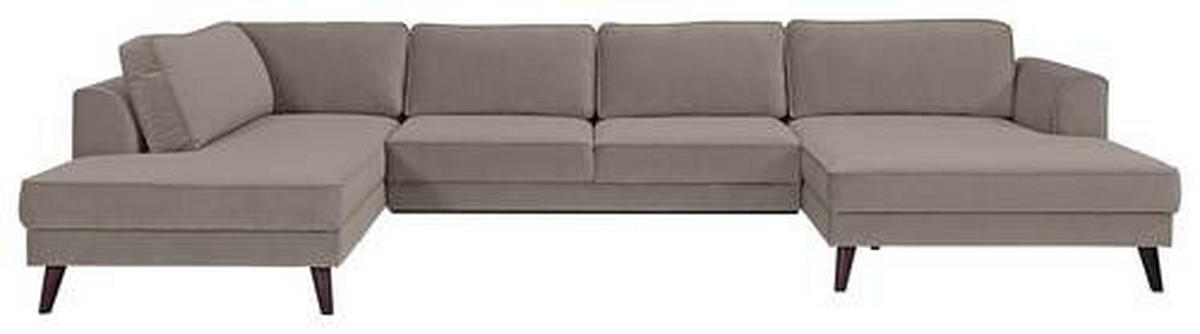 WOHNLANDSCHAFT in Velours Taupe  - Taupe/Wengefarben, Modern, Holz/Textil (201/348/169cm) - Trendmanufaktur