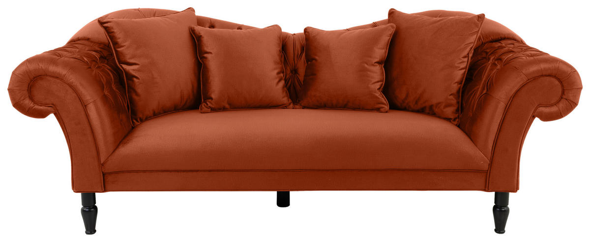 3-SITZER-SOFA Velours Rostfarben  - Rostfarben/Schwarz, Design, Holz/Textil (242/91/104cm) - MID.YOU