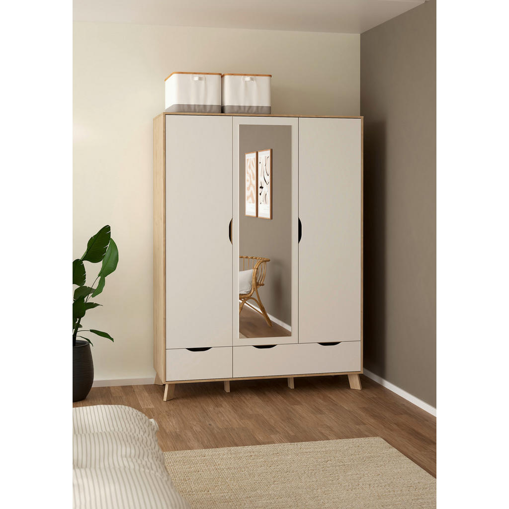 Thumbnail - Mid.you Kleiderschrank, Weiß, Eiche, Holzwerkstoff, Holzoptik, 4 Fächer, 3 Schubladen, 147.2x192.2x58 cm, Schlafzimmer, ...