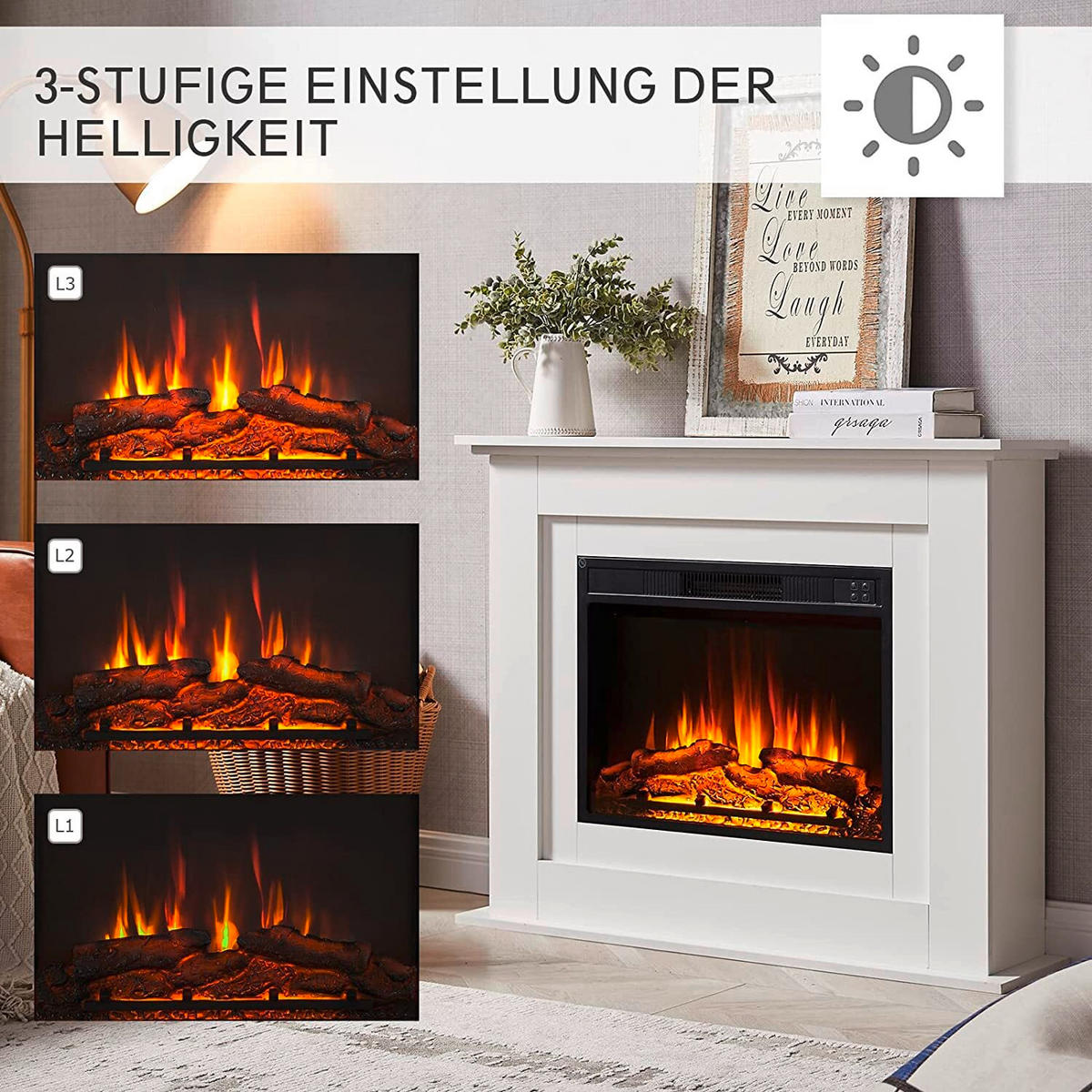 ELEKTROKAMIN - Weiß, Basics, Holz (100/82/25cm)