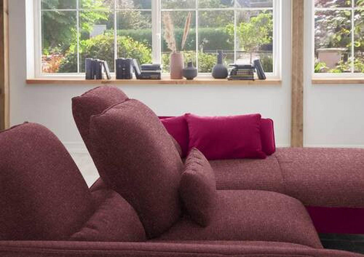 ECKSOFA in Flachgewebe Aubergine  301/191 cm  - Aubergine/Schwarz, Design, Textil/Metall (301/191cm) - Moderano