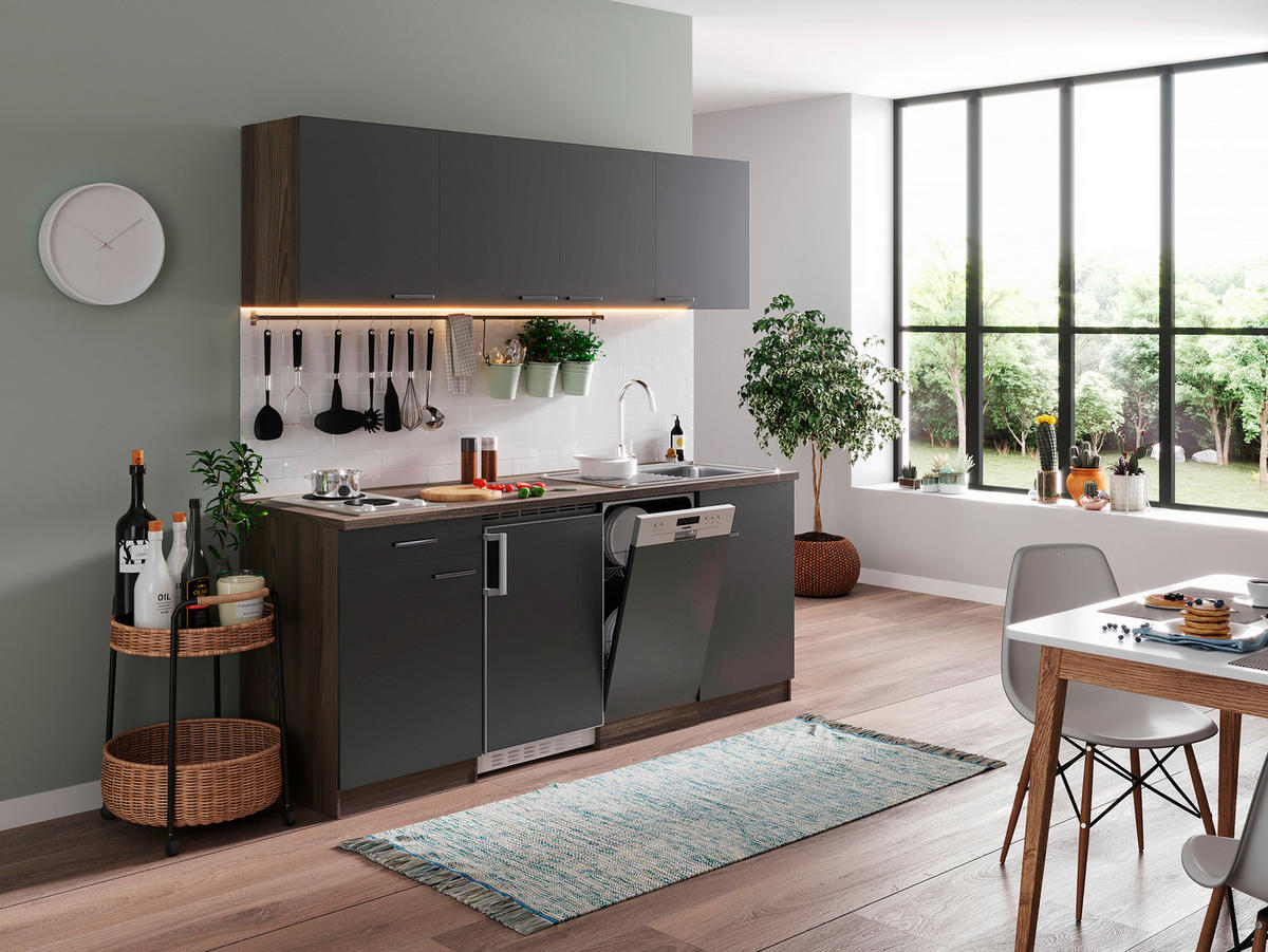 KÜCHENBLOCK 195 cm   in Grau, Eichefarben  - Eichefarben/Grau, Basics, Holzwerkstoff (195cm) - Respekta
