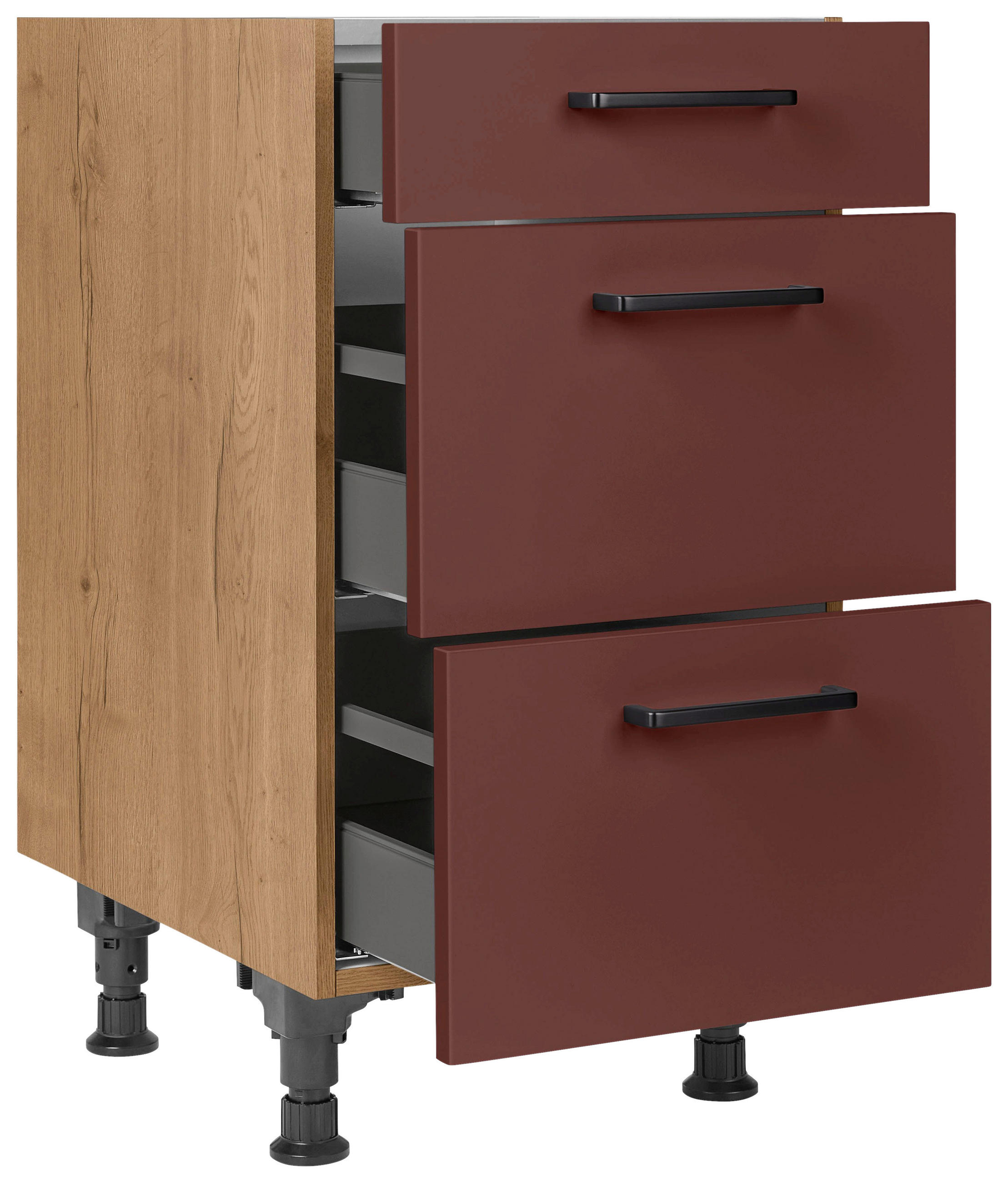 SCHUBKASTENUNTERSCHRANK 45/87/56 cm  in Rot, Eichefarben  - Eichefarben/Rot, MODERN, Holzwerkstoff/Metall (45/87/56cm) - Nobilia