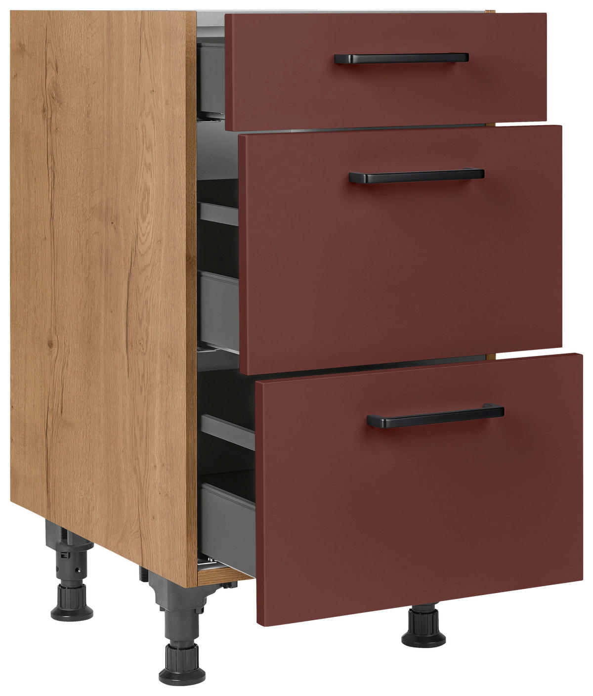 SCHUBKASTENUNTERSCHRANK 45/87/56 cm  in Rot, Eichefarben  - Eichefarben/Rot, MODERN, Holzwerkstoff/Metall (45/87/56cm) - Nobilia