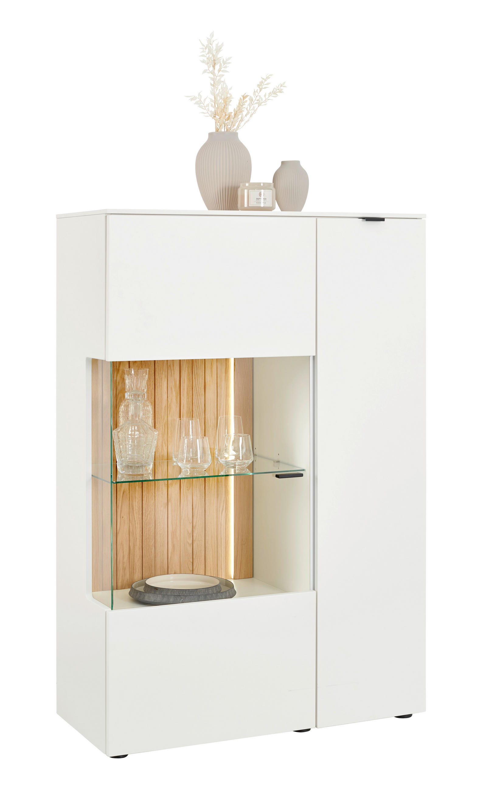 VYSOKÁ KOMODA, divoký dub, bílá, barvy dubu, 95/139,6/42 cm - bílá/černá, Design, dřevo/kompozitní dřevo (95/139,6/42cm) - Novel
