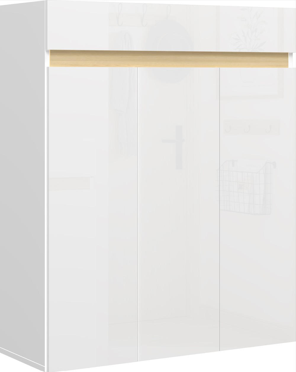 SCHUHSCHRANK Eichefarben, Weiß Hochglanz  - Eichefarben/Weiß Hochglanz, Design, Holzwerkstoff (94/114/35cm) - MID.YOU