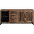 SIDEBOARD Mangoholz massiv Naturfarben, Hellbraun  - Hellbraun/Schwarz, Design, Glas/Holz (175/80/40cm) - Carryhome