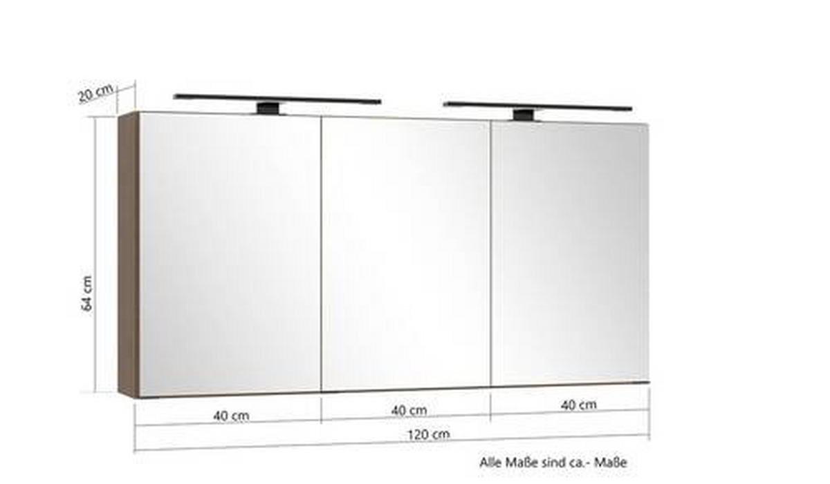 SPIEGELSCHRANK 120/64/20 cm  - Dunkelbraun/Schwarz, Natur, Glas/Holzwerkstoff (120/64/20cm) - Held