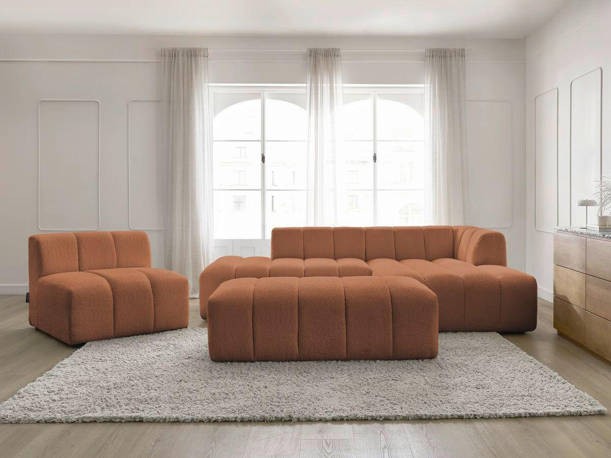 ECKSOFA Ottomane rechts  ANNECY Orange Bouclé  - Schwarz/Orange, MODERN, Kunststoff/Textil (262/170cm)