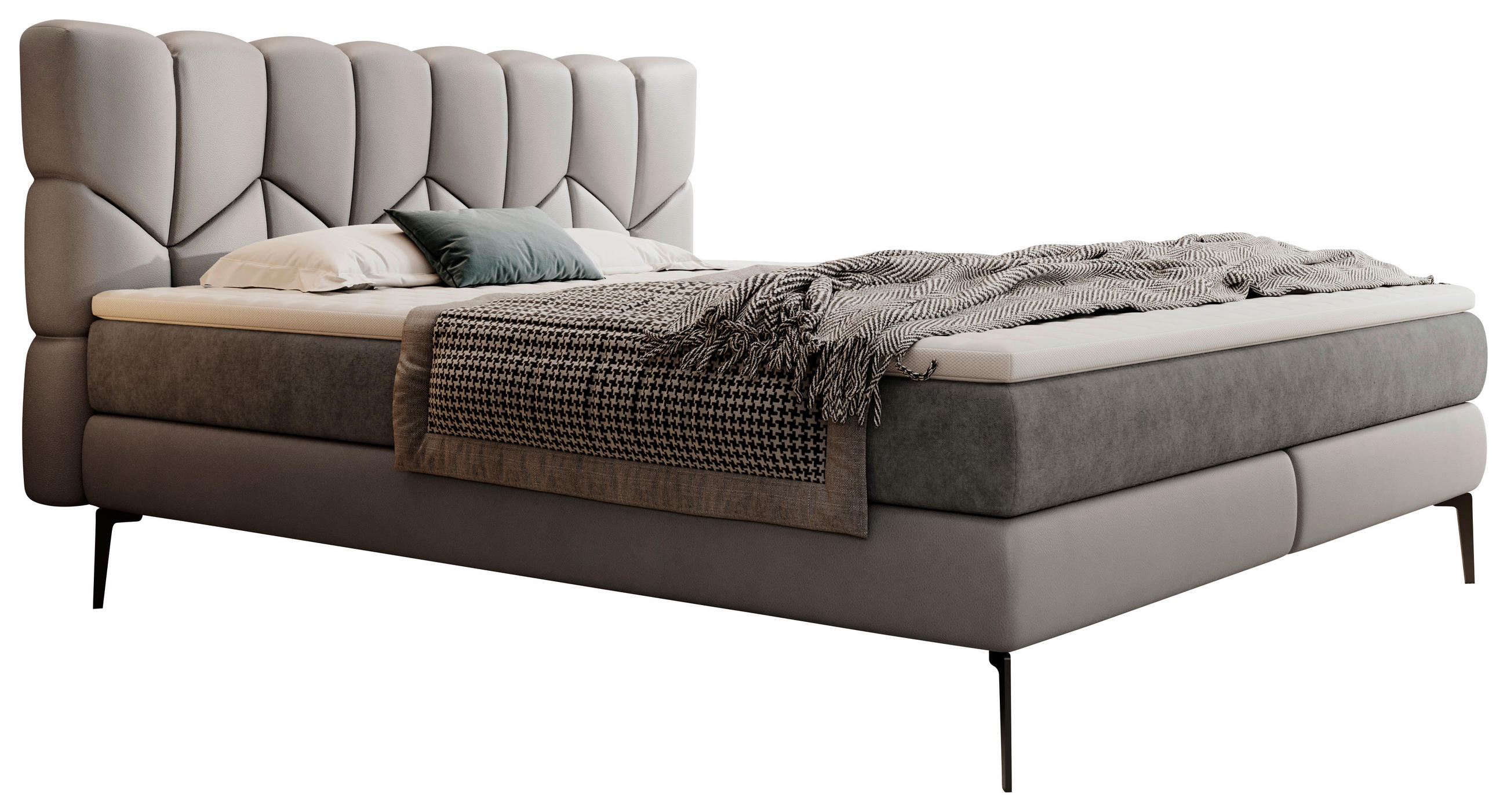 BOXSPRINGBETT 180/200 cm  in Dunkelgrau  - Dunkelgrau/Schwarz, Design, Leder/Textil (180/200cm) - Esposa