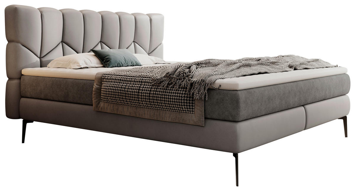 BOXSPRINGBETT 180/200 cm  in Dunkelgrau  - Dunkelgrau/Schwarz, Design, Leder/Textil (180/200cm) - Esposa