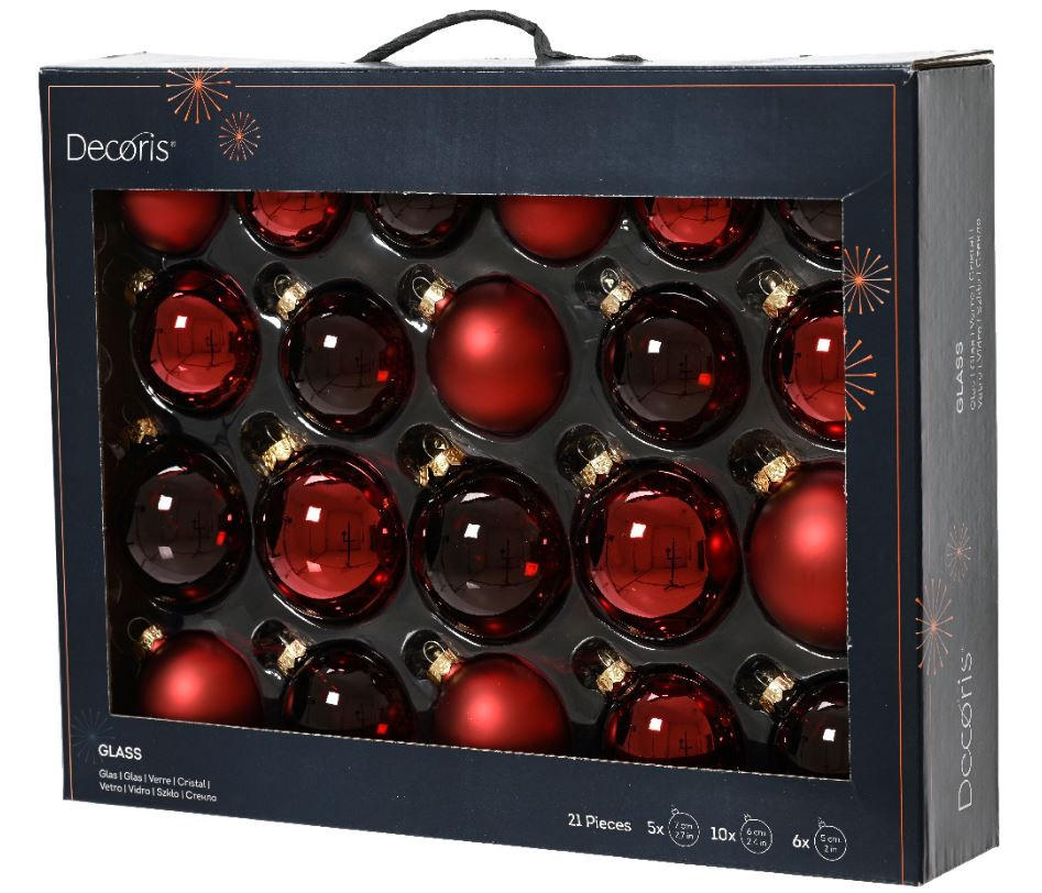 SET KROGLIC ZA BOŽIČNO JELKO - temno rdeča, Konvencionalno, steklo (5-7cm)