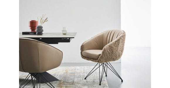 ARMLEHNSTUHL  in Eisen Teddystoff Echtleder pigmentiert  - Taupe/Schwarz, Design, Leder/Textil (59,5/83,5/63,5cm) - Belluti