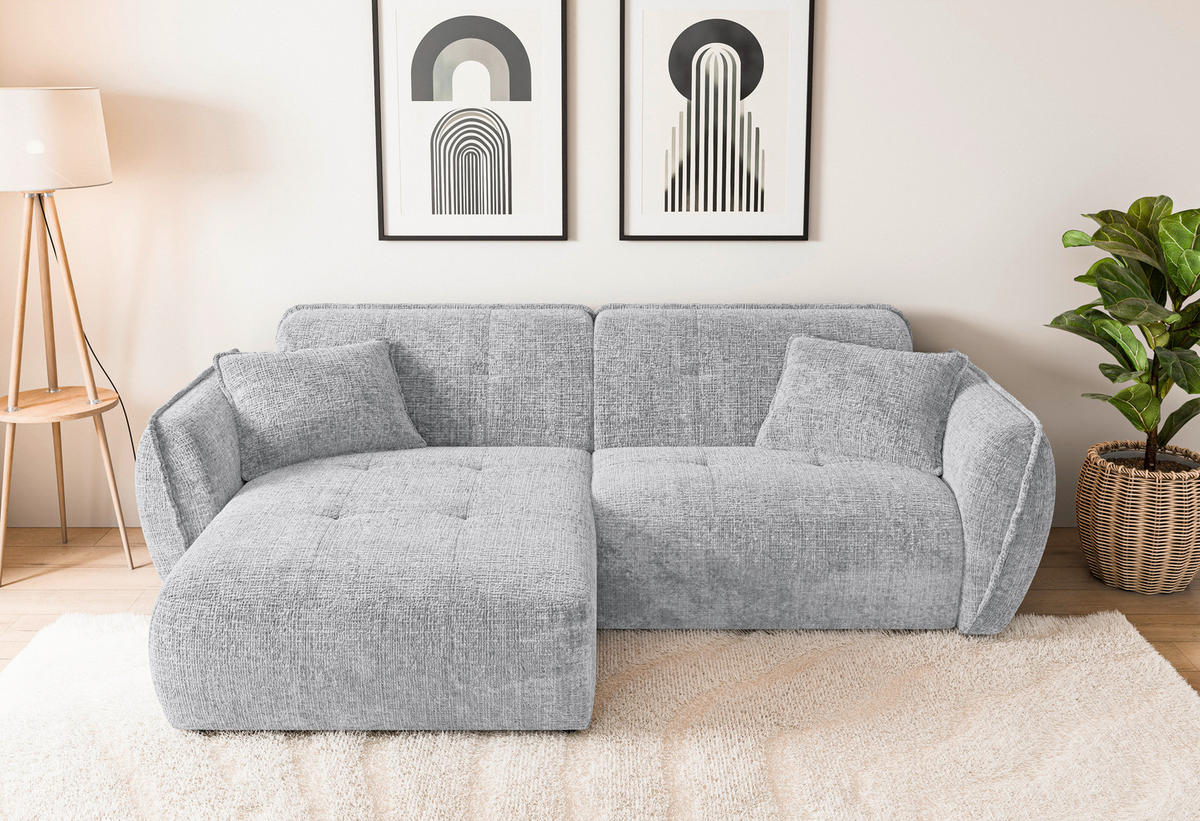ECKSOFA Nelia Hellgrau Chenille  - Hellgrau/Schwarz, Design, Kunststoff/Textil (155/252cm) - P & B