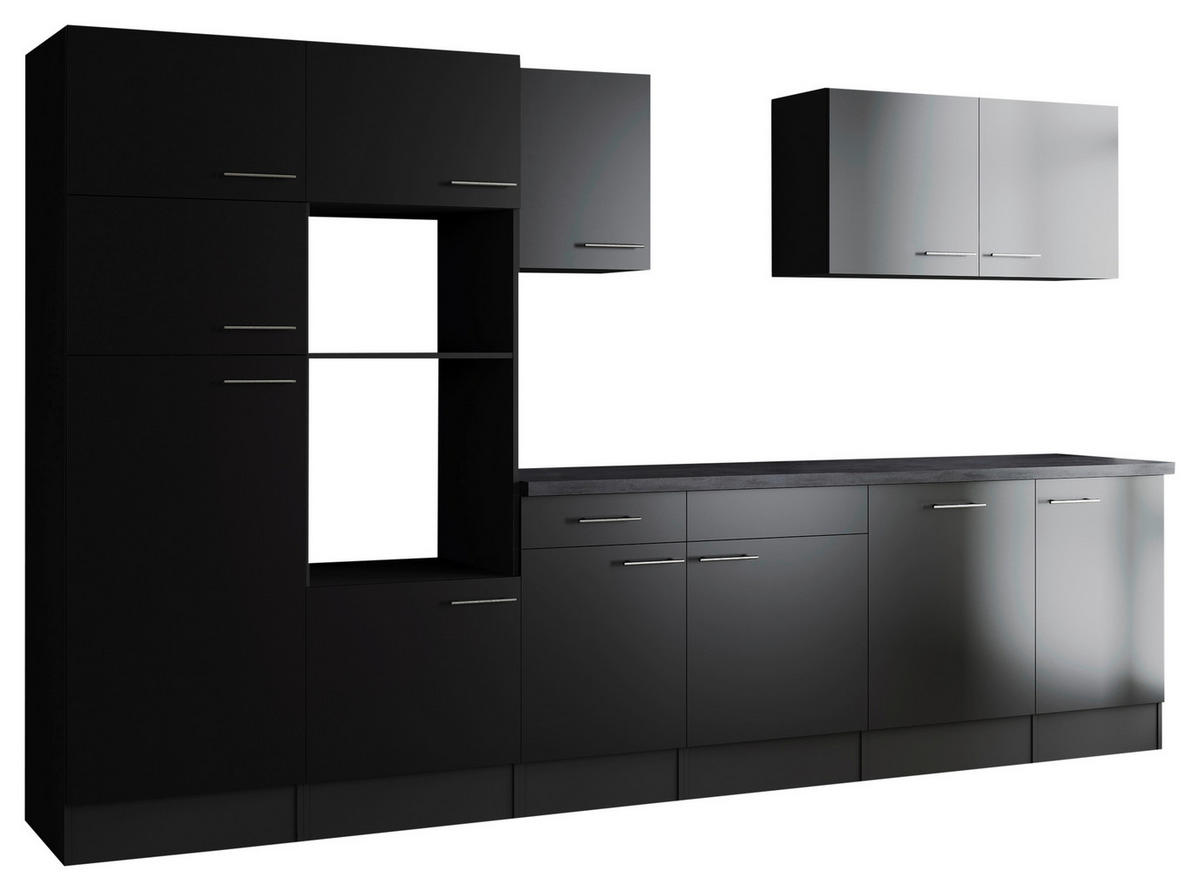 KÜCHENLEERBLOCK 340 cm   in Grau, Schwarz  - Silberfarben/Schwarz, Design, Holzwerkstoff/Metall (340cm) - Respekta