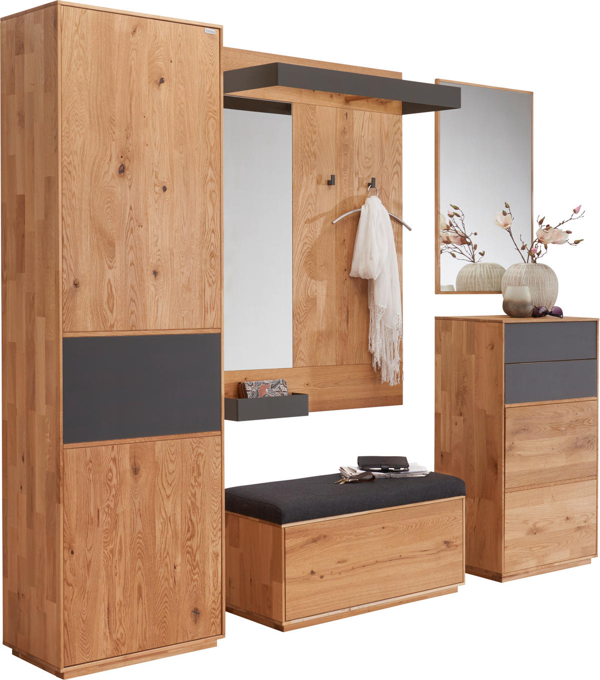 GARDEROBENSCHRANK  in 60/205/38 cm  - Eichefarben/Anthrazit, Natur, Glas/Holz (60/205/38cm) - Waldwelt