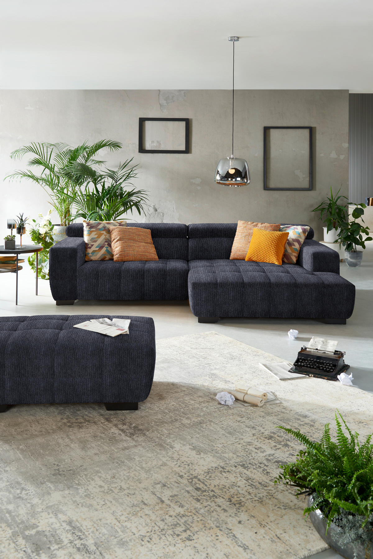 ECKSOFA in Webstoff Dunkelgrau  - Dunkelgrau/Schwarz, Konventionell, Textil/Metall (279/182cm) - Hom`in