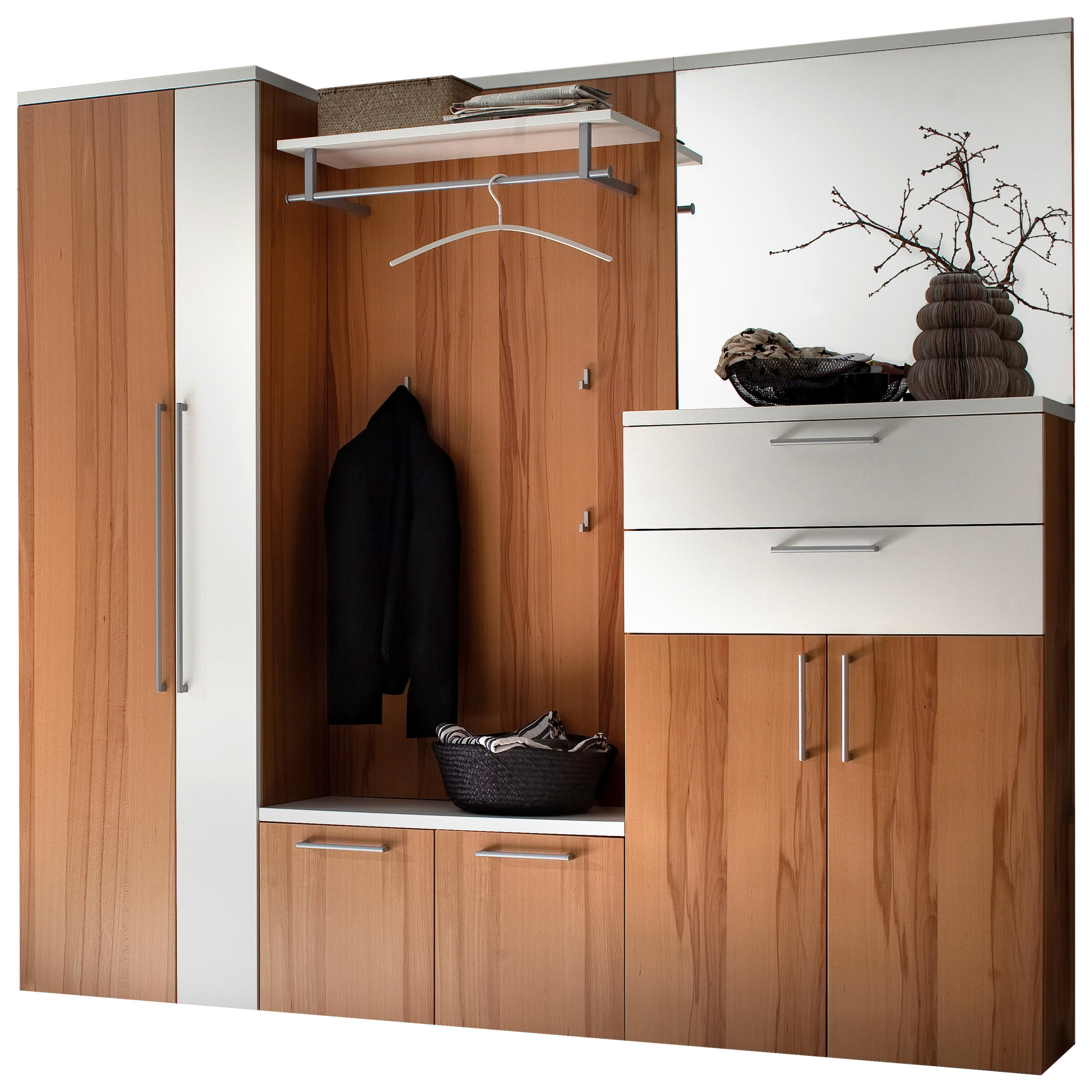 GARDEROBE Weiß, Buchefarben - Buchefarben/Weiß, Design, Glas/Holz (222/201/35cm) - Cassando