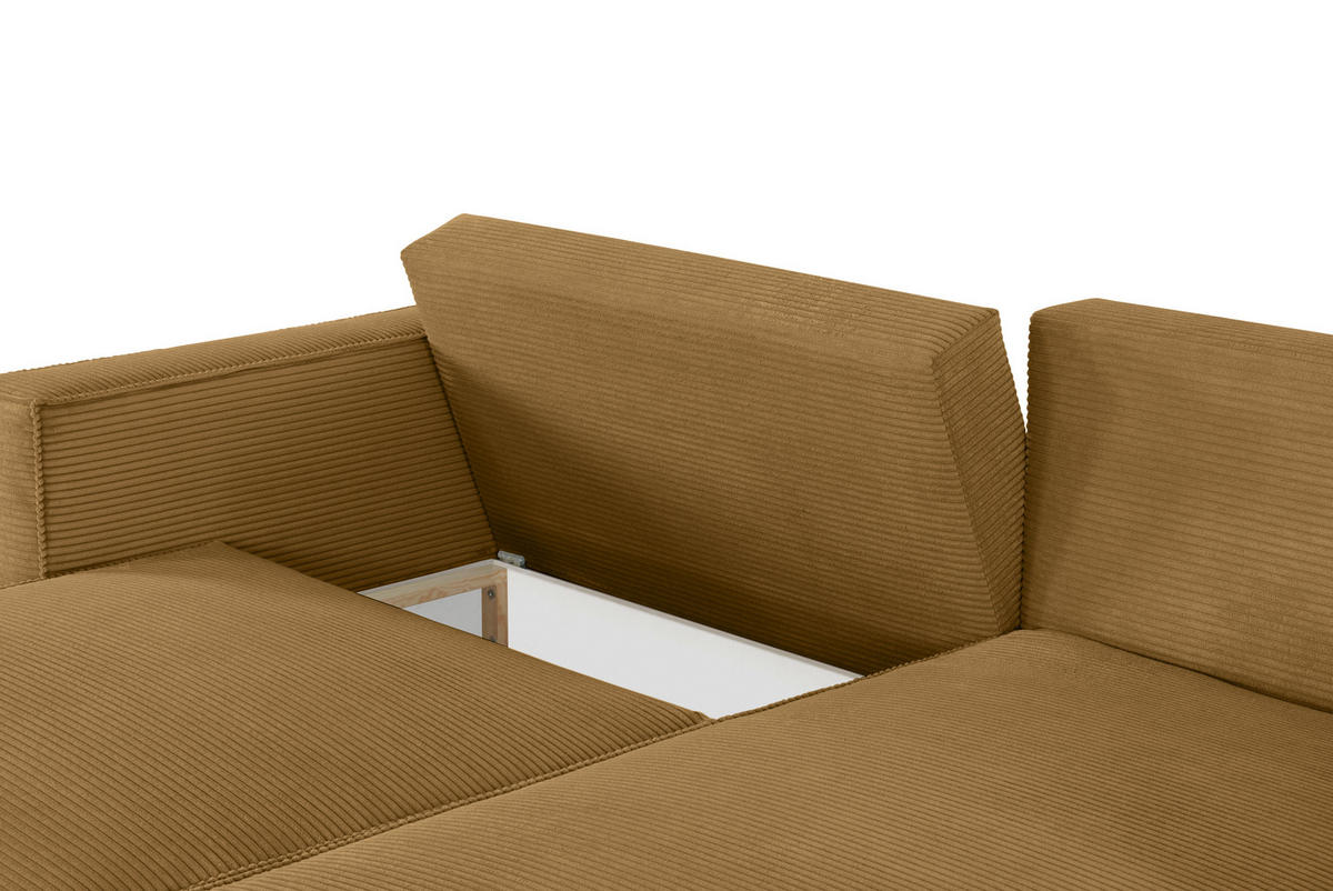 ECKSOFA Currygelb Feincord  - Currygelb/Schwarz, KONVENTIONELL, Kunststoff/Textil (242/151cm) - Carryhome
