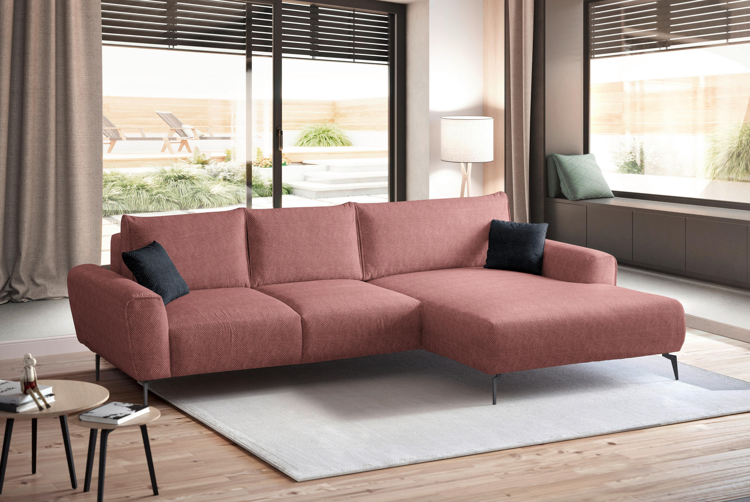 ECKSOFA in Webstoff Koralle  - Koralle/Schwarz, Design, Textil/Metall (272/170cm) - Welnova