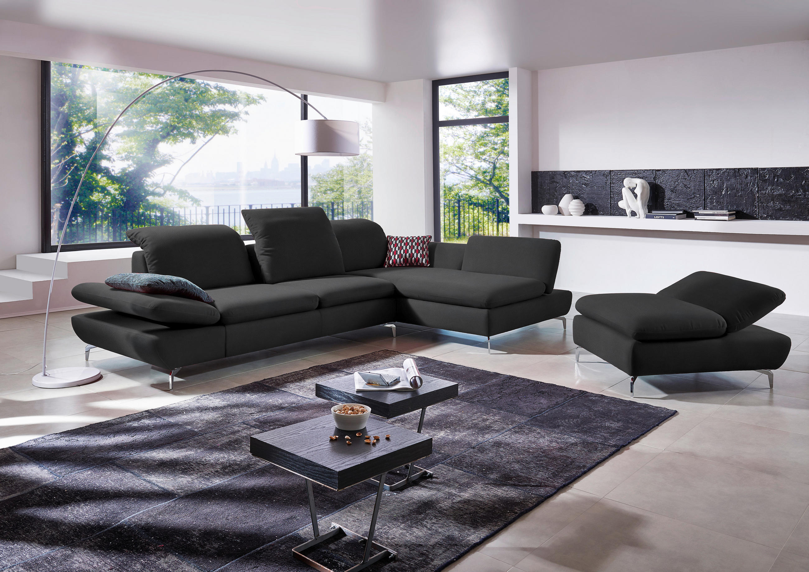 ECKSOFA in Echtleder Anthrazit  315/200 cm  - Anthrazit/Silberfarben, Design, Leder/Metall (315/200cm) - Chilliano