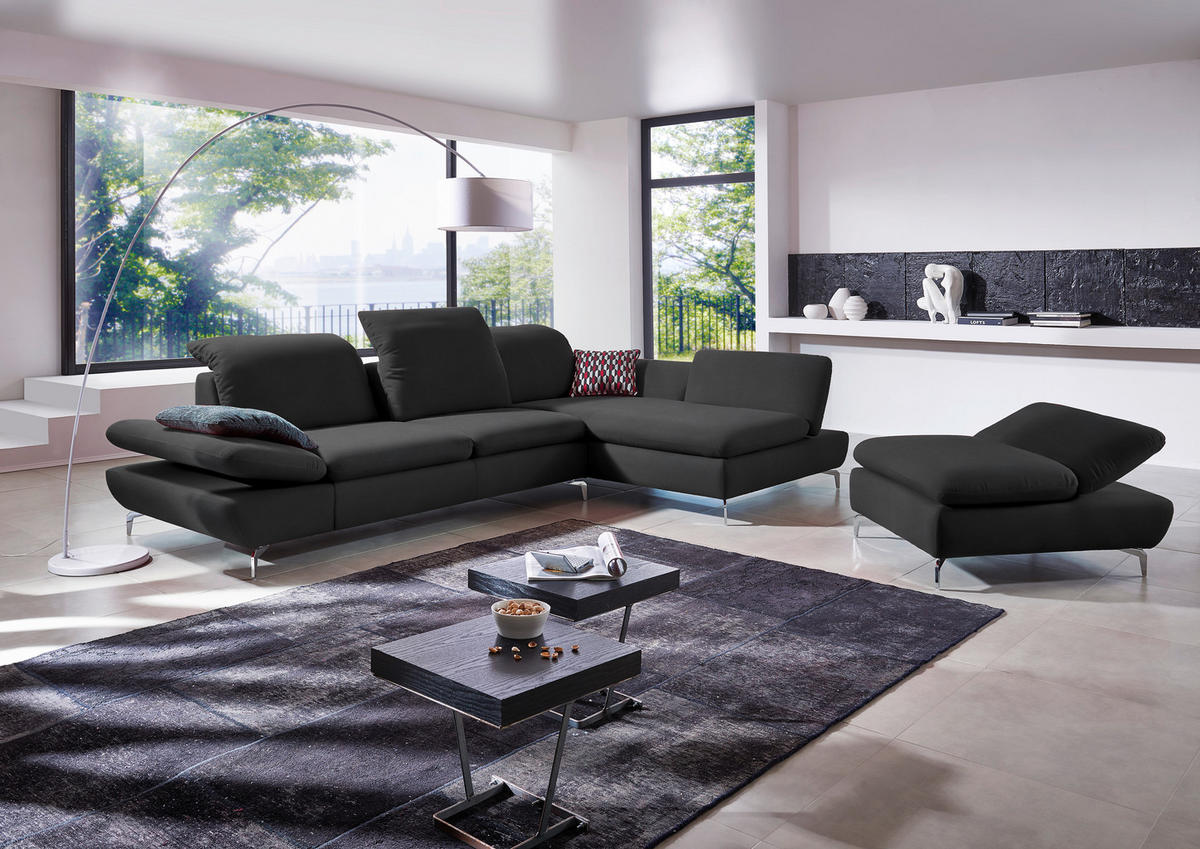 ECKSOFA in Echtleder Anthrazit  315/200 cm  - Anthrazit/Silberfarben, Design, Leder/Metall (315/200cm) - Chilliano
