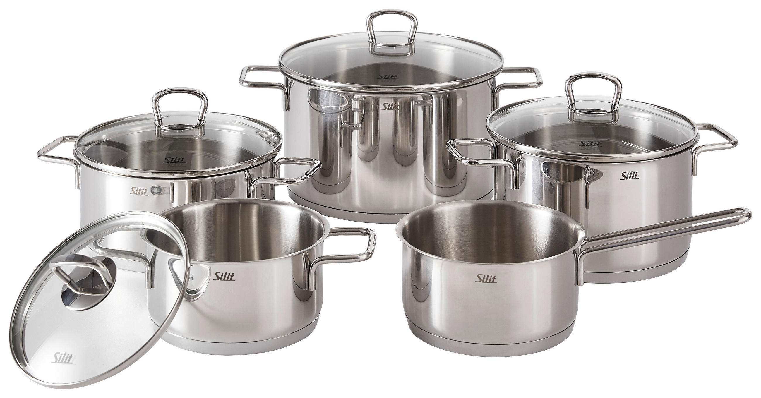 KOCHTOPFSET Alicante 5-teilig  - Edelstahlfarben, Basics, Glas/Metall - Silit