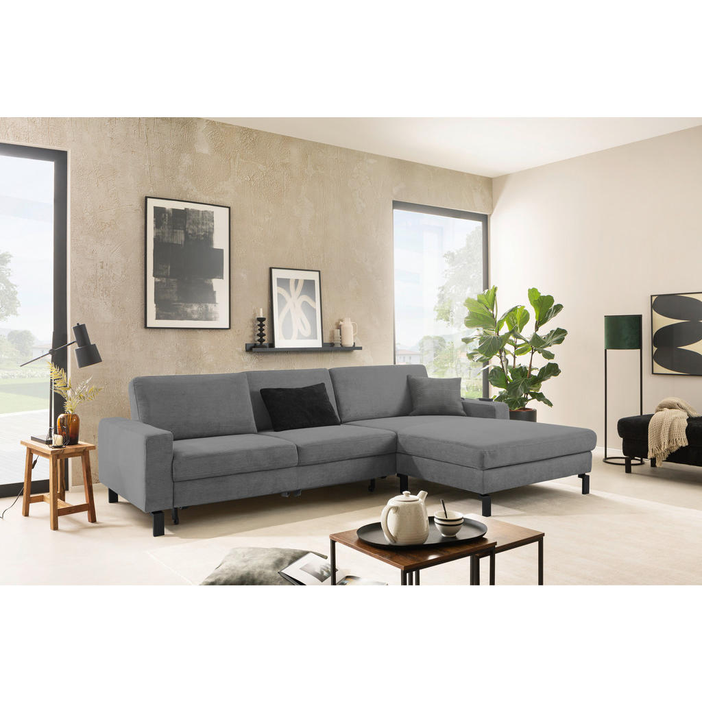 Thumbnail - Pure Home Lifestyle Ecksofa, Grau, Textil, 4-5-Sitzer, Ottomane rechts, L-Form, 298x185-209 cm, Goldenes M, Dgm, Fußausw...