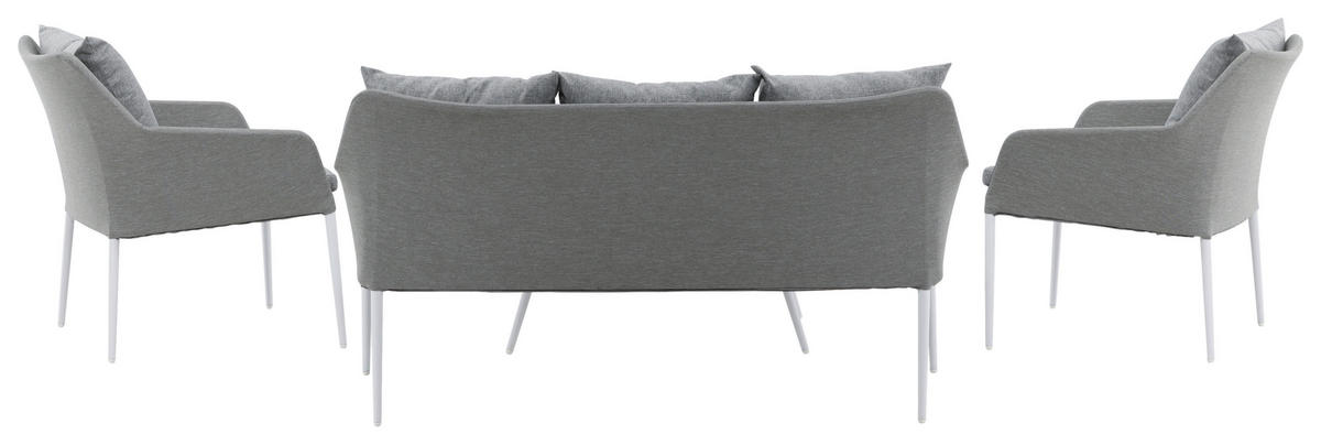 LOUNGEGARNITUR Aluminium  - Weiß/Grau, KONVENTIONELL, Glas/Textil - Gardenson