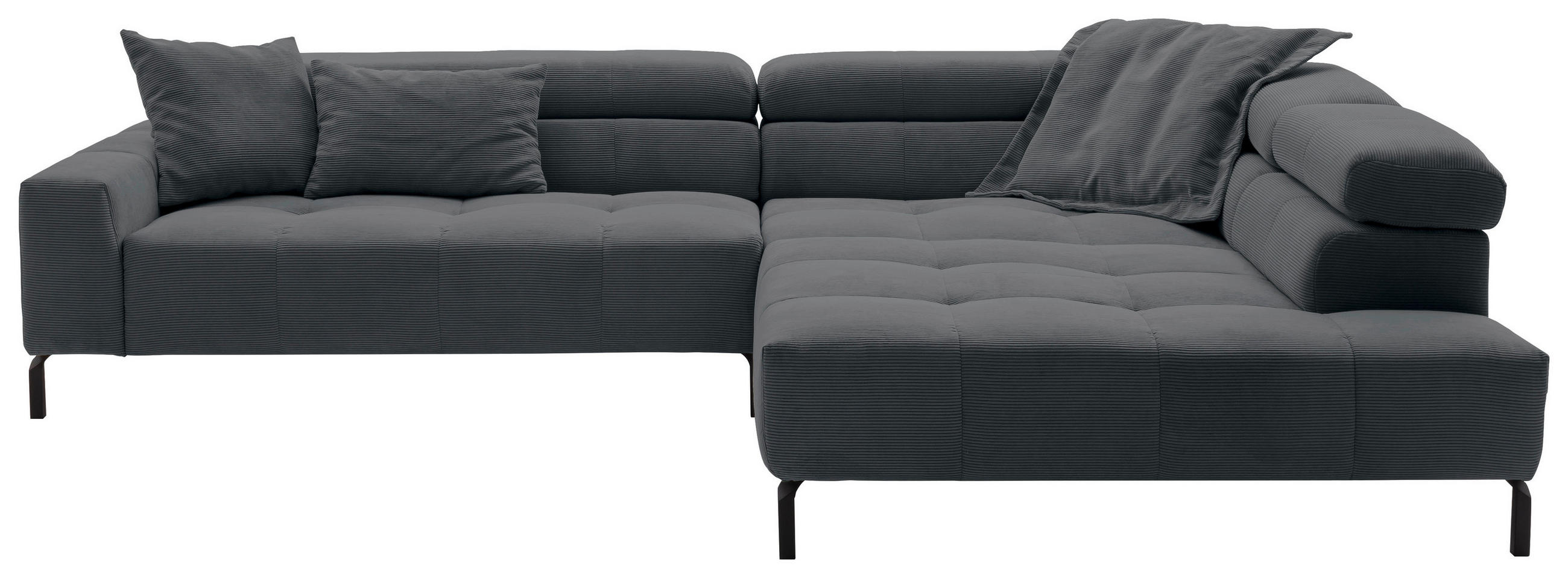 ECKSOFA in Feincord Anthrazit  311/219 cm  - Anthrazit/Schwarz, KONVENTIONELL, Textil/Metall (311/219cm) - Hom`in
