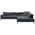 ECKSOFA Anthrazit Feincord Rücken echt, Kopfteilverstellung, Sitzvorzug  - Anthrazit/Schwarz, KONVENTIONELL, Textil/Metall (311/219cm) - Hom`in