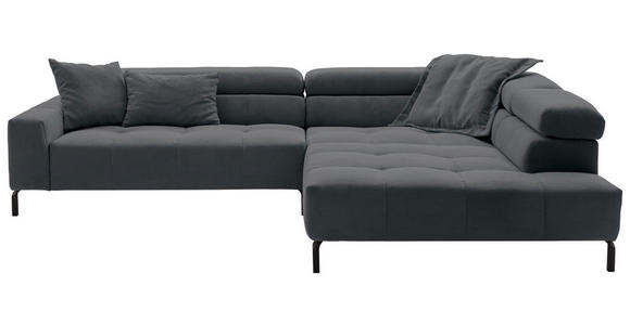 ECKSOFA Anthrazit Feincord Rücken echt, Kopfteilverstellung, Sitzvorzug  - Anthrazit/Schwarz, KONVENTIONELL, Textil/Metall (311/219cm) - Hom`in