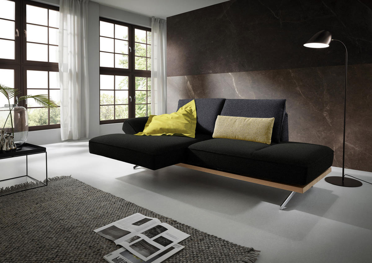 ECKSOFA in Flachgewebe Schwarz, Dunkelblau  132/240 cm  - Chromfarben/Schwarz, Design, Holz/Textil (132/240cm) - Koinor