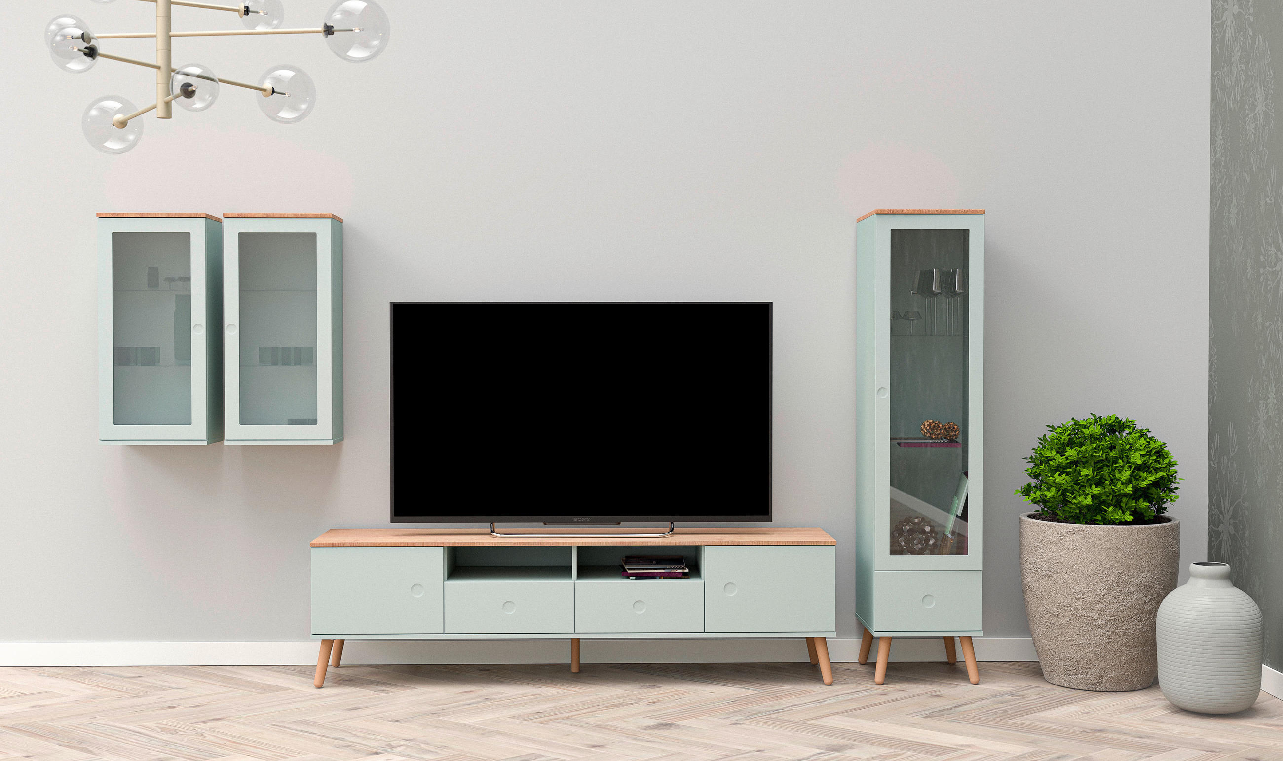 TV-ELEMENT - Eichefarben/Mintgrün, Design, Holz/Holzwerkstoff (192/54/43cm)