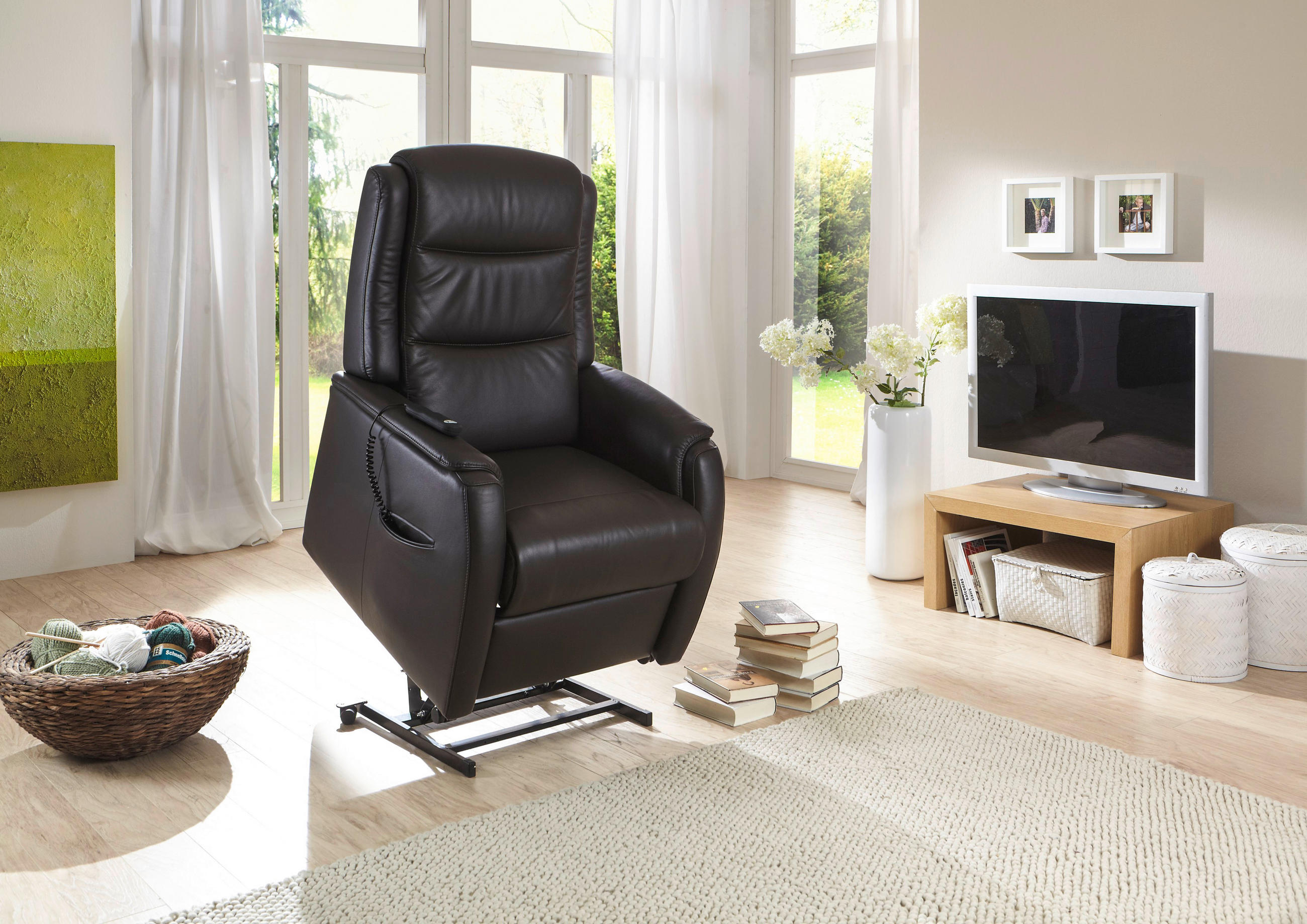 FERNSEHSESSEL Echtleder Dunkelbraun  - Dunkelbraun/Schwarz, KONVENTIONELL, Leder/Kunststoff (72/109/82cm) - Valdera