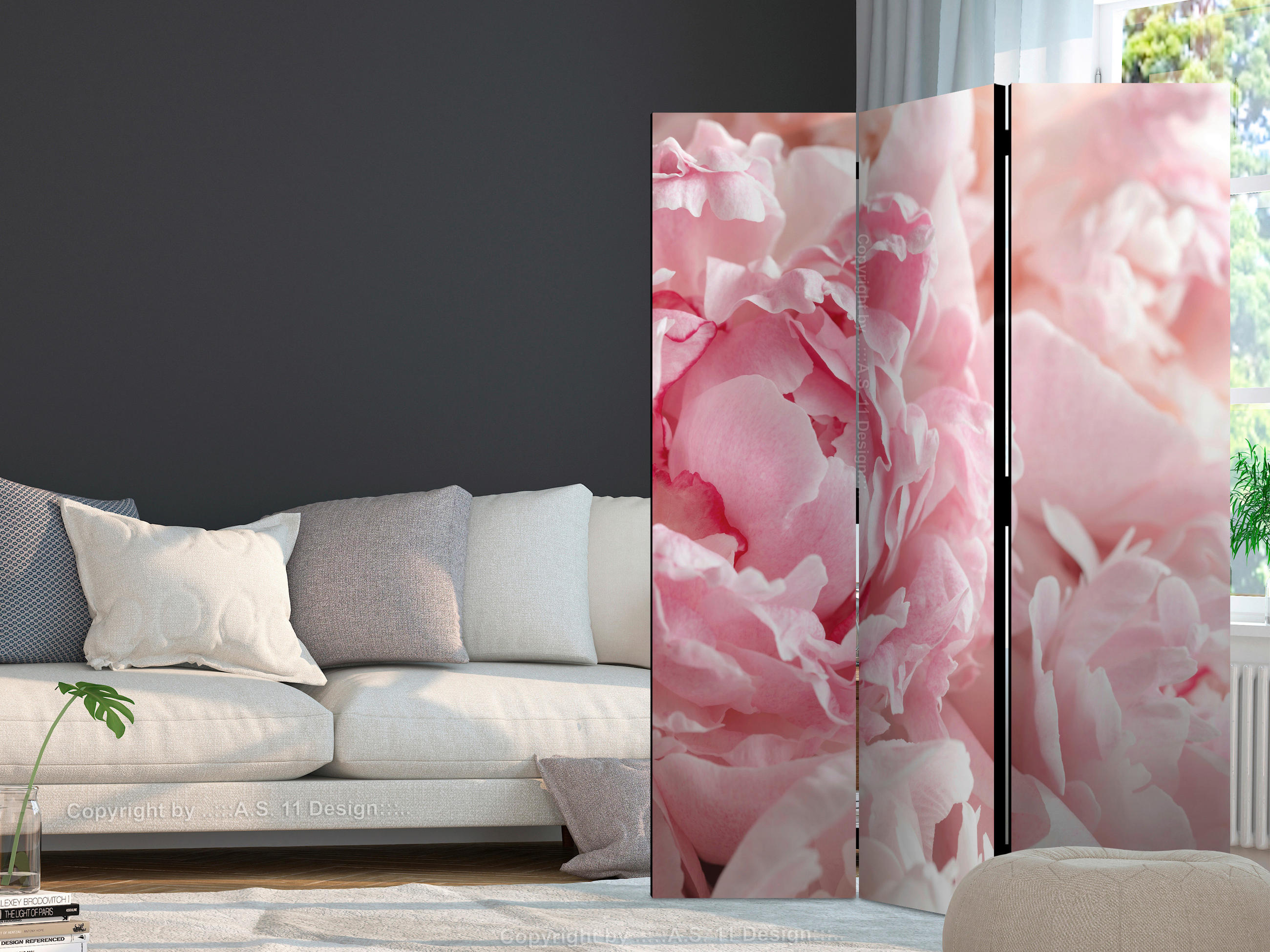 PARAVENT mit 3  Flügel - Pink/Perlmutt, Basics, Holz/Textil (135/172/3cm) - artgeist