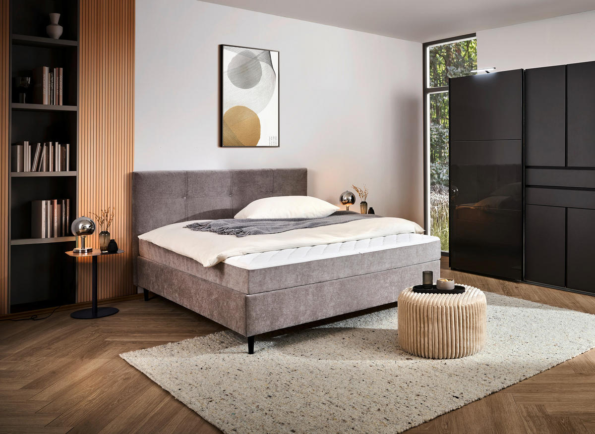 BOXBETT 180/200 cm,  in Grau, H3 + H3 = fest  - Schwarz/Grau, KONVENTIONELL, Holz/Textil (180/200cm) - Welnova