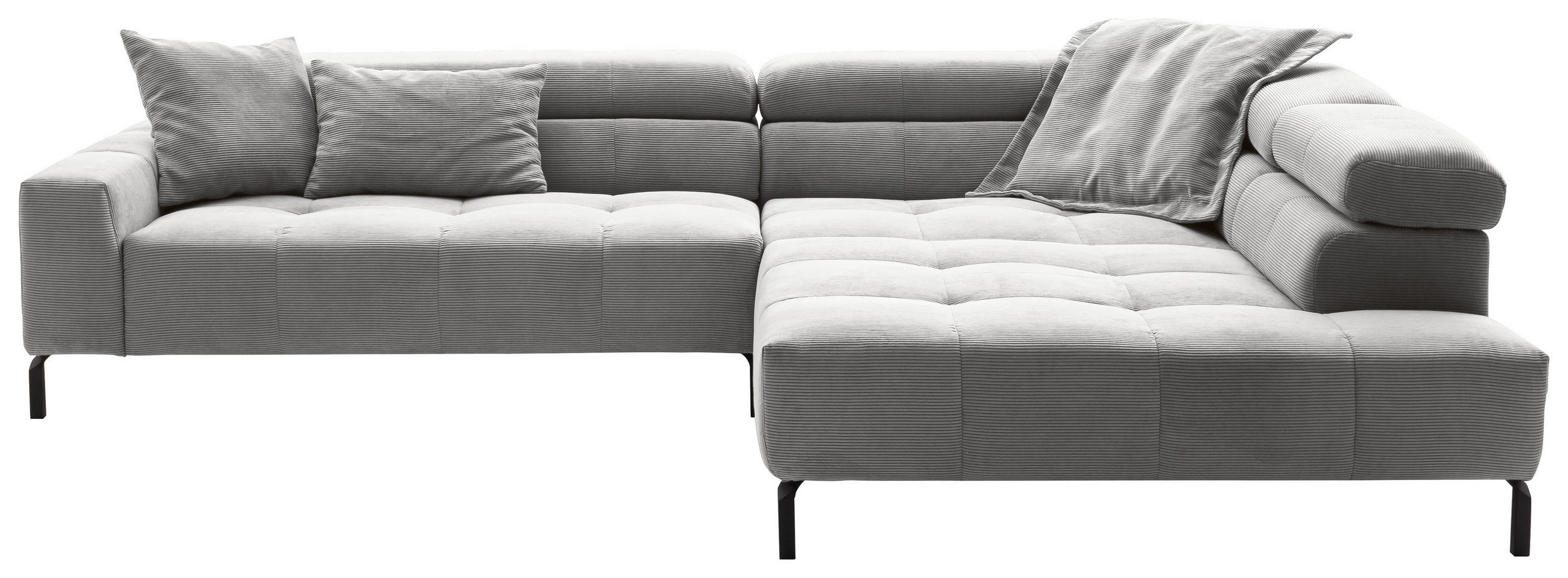 ECKSOFA in Cord Grau  - Schwarz/Grau, Konventionell, Textil/Metall (311/219cm) - Hom`in