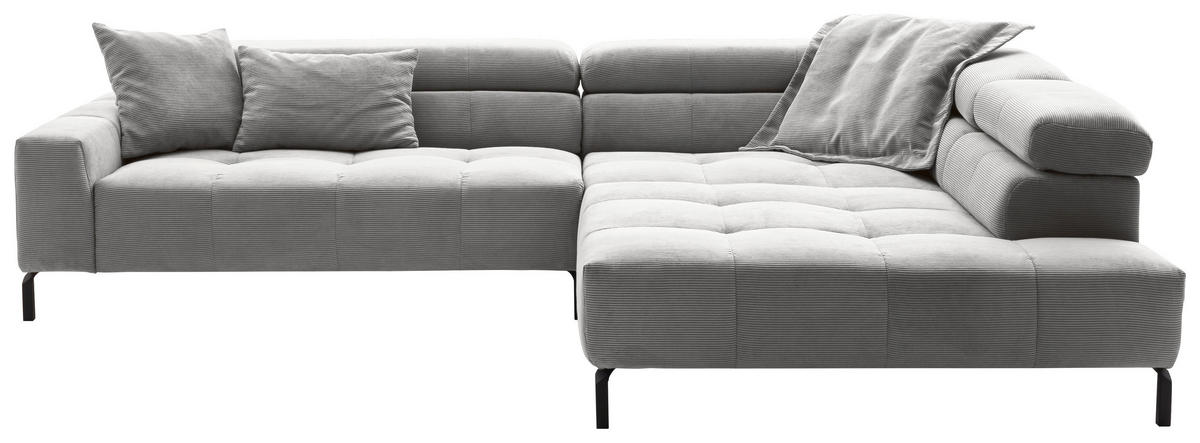 ECKSOFA in Cord Grau  - Schwarz/Grau, Konventionell, Textil/Metall (311/219cm) - Hom`in
