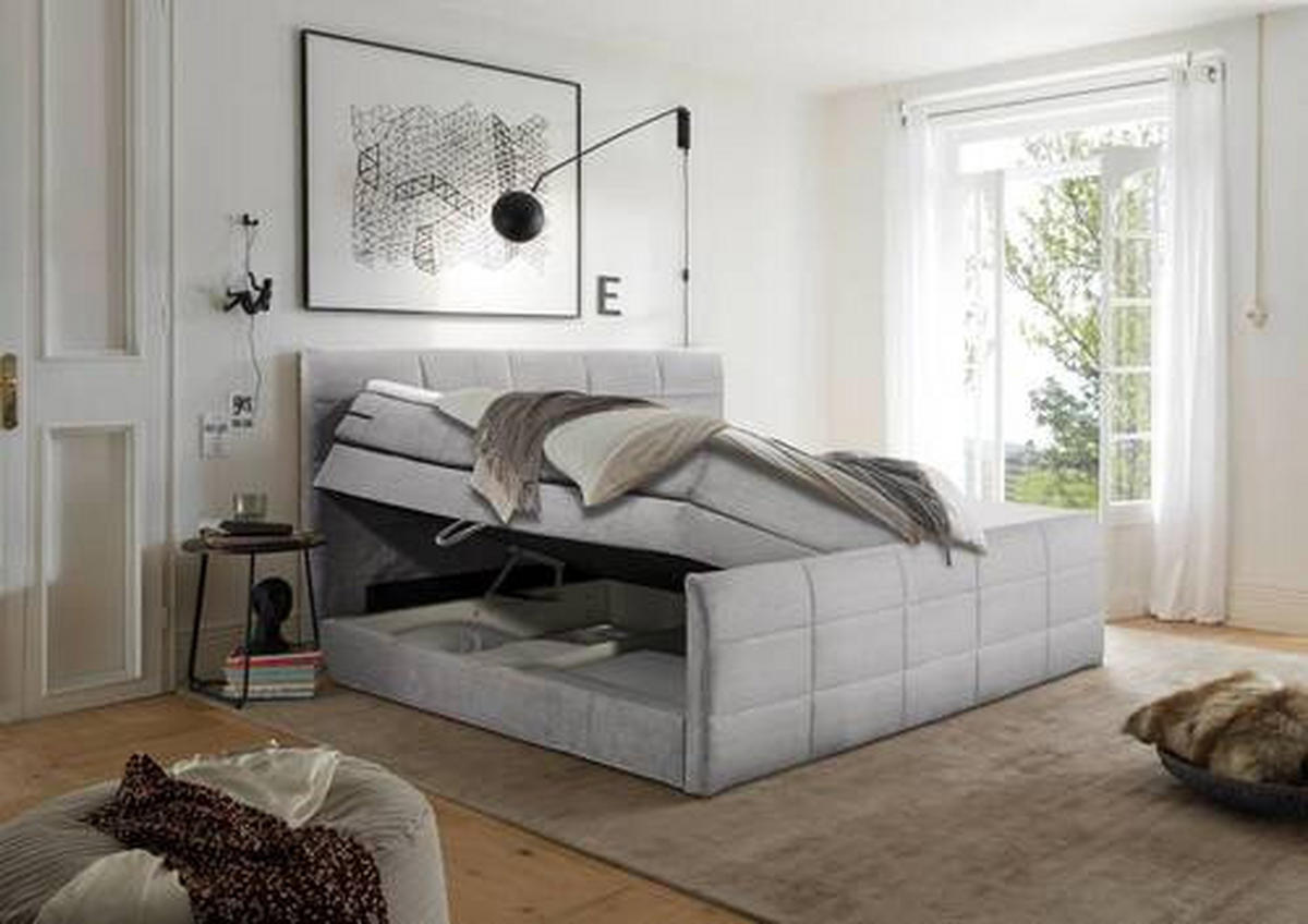 BOXSPRINGBETT 180/200 cm  in Hellgrau  - Hellgrau/Schwarz, MODERN, Holzwerkstoff/Kunststoff (180/200cm) - MID.YOU