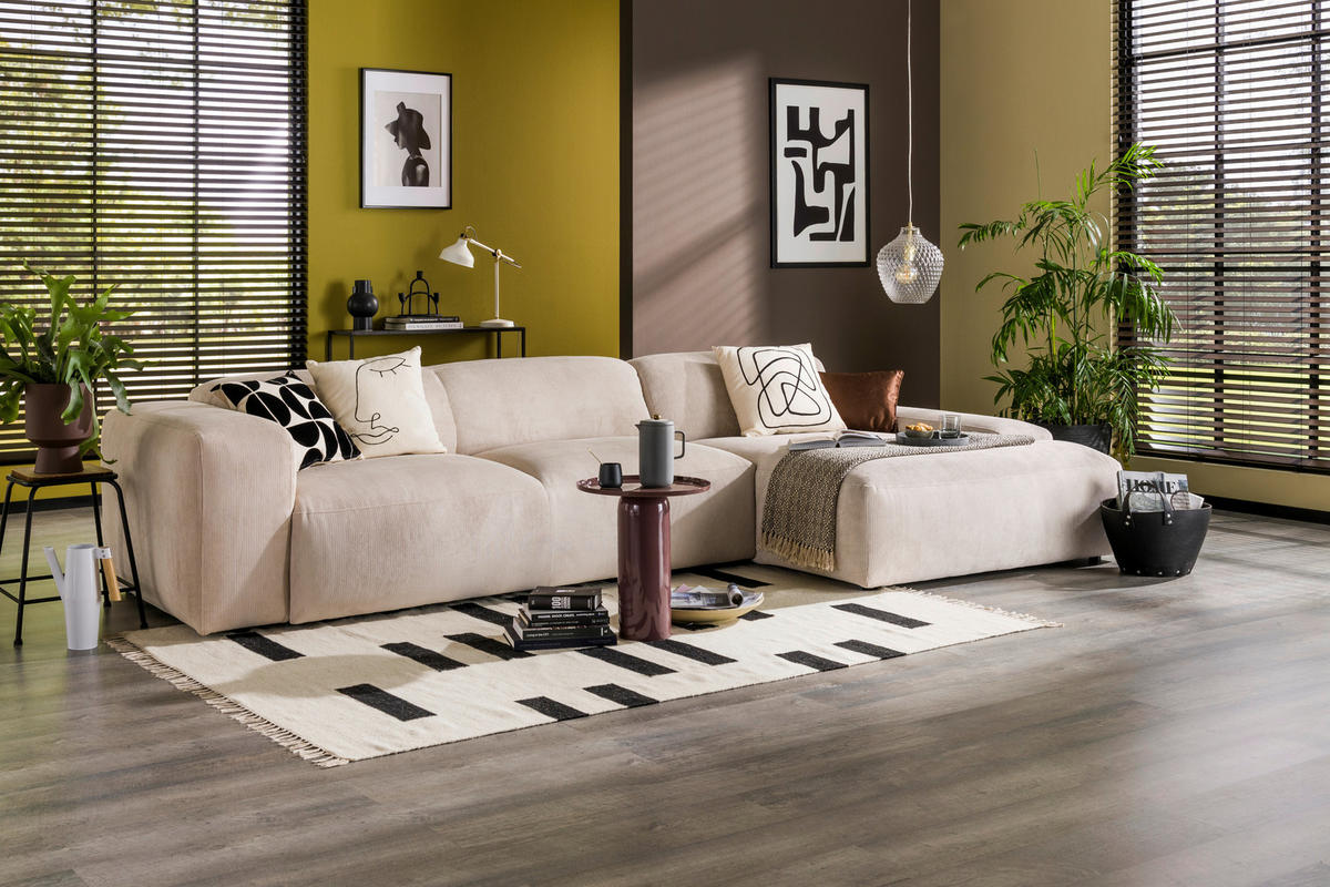 ECKSOFA HANNAH Beige Cord  - Beige/Schwarz, Design, Kunststoff/Textil (343/170cm) - MID.YOU