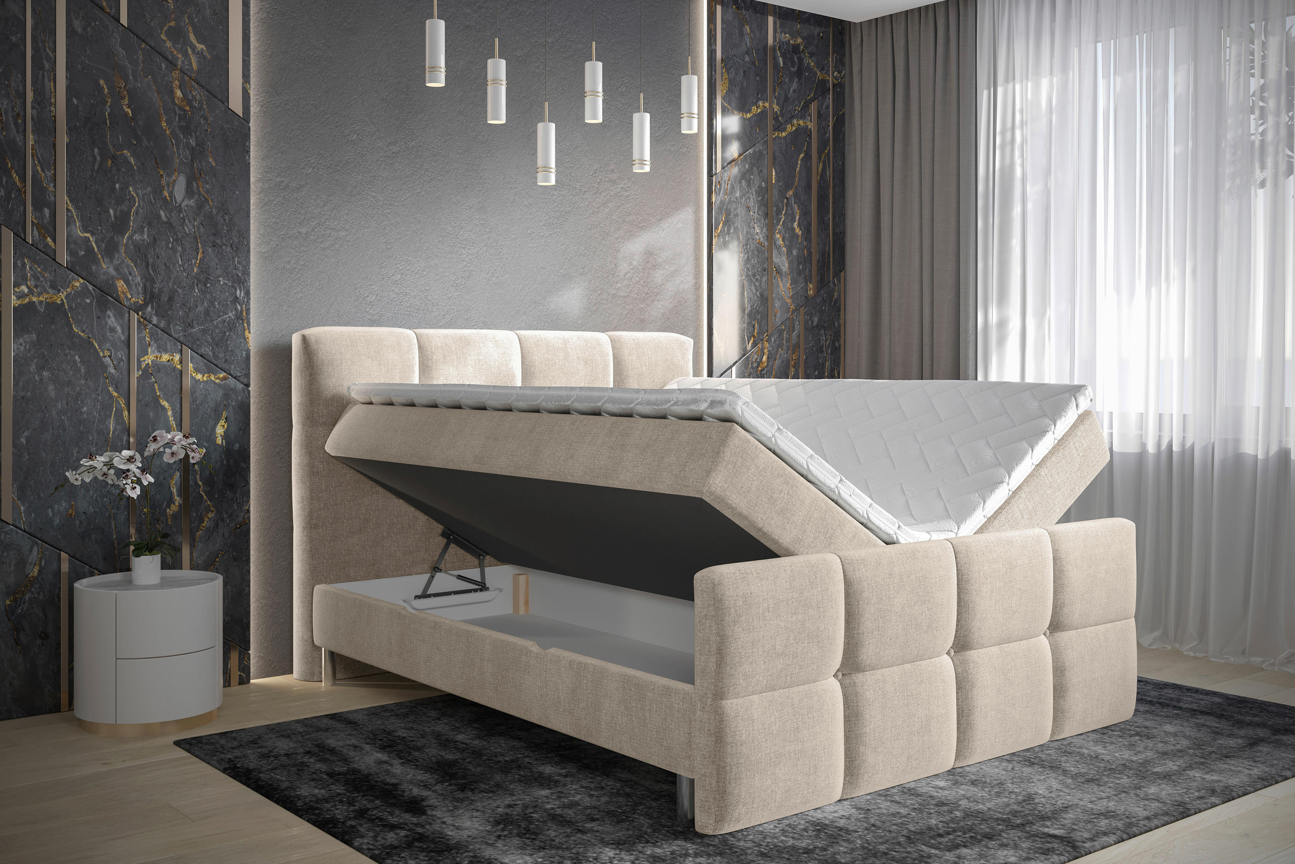 BOXBETT 180/200 cm  in Beige  - Chromfarben/Beige, Design, Holz/Holzwerkstoff (180/200cm) - Esposa