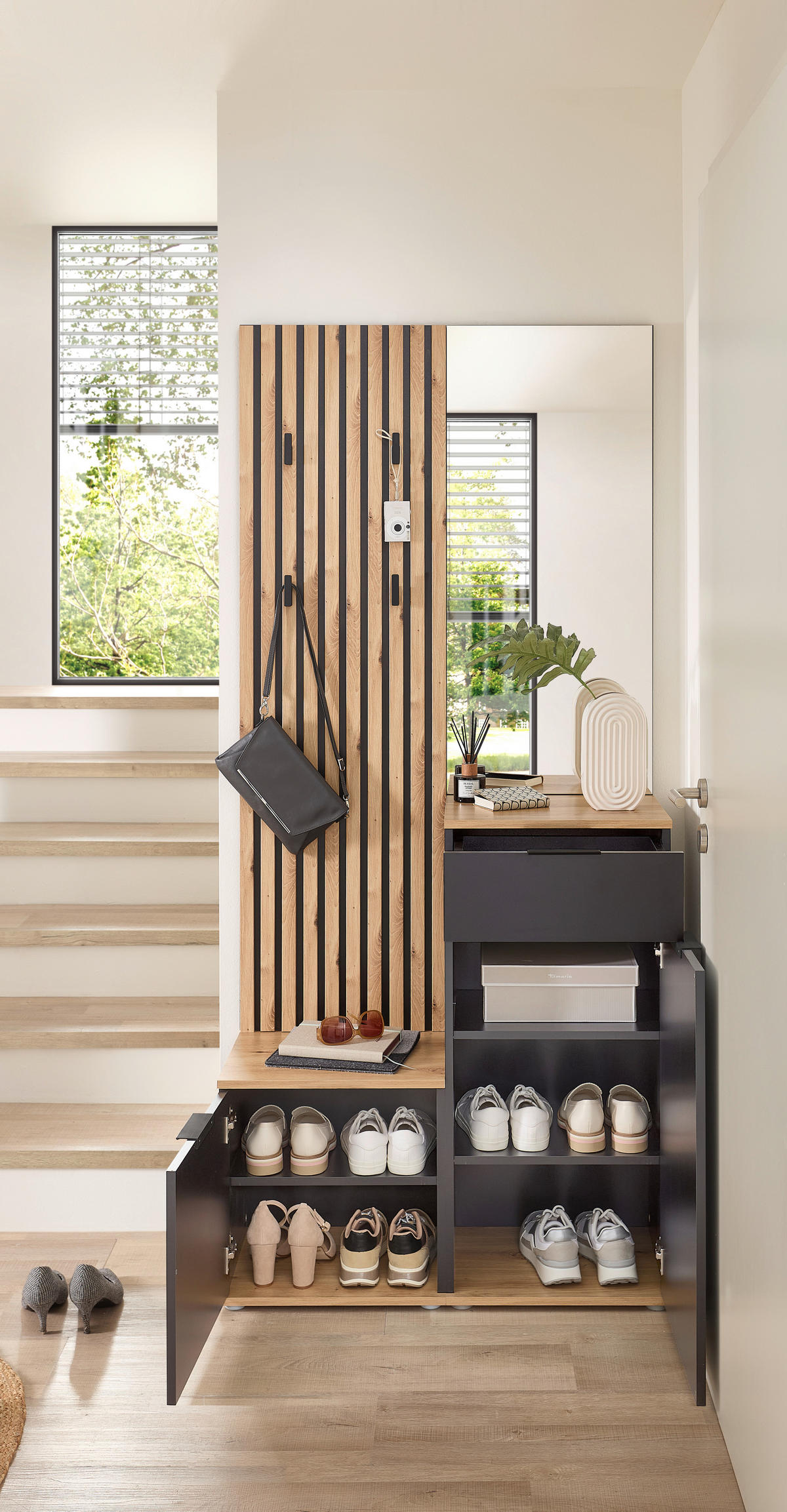 GARDEROBE 4-teilig  in 88/195/35 cm  - Anthrazit/Eiche Artisan, Design, Glas/Holzwerkstoff (88/195/35cm) - Xora
