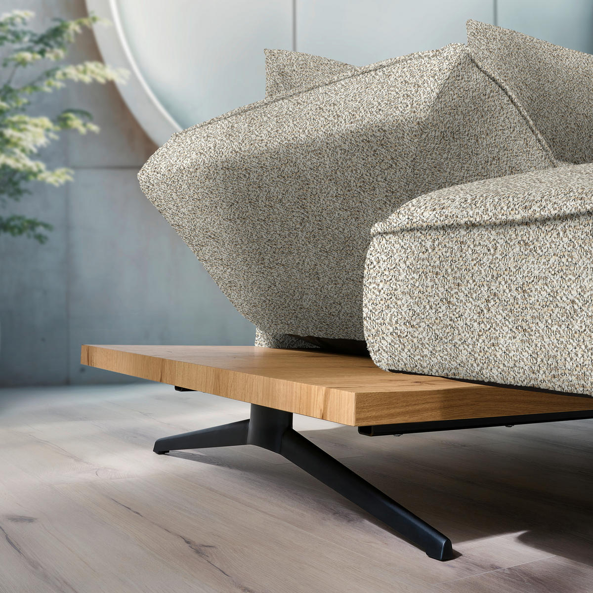 ECKSOFA Chenille Cappuccino  - Schwarz/Cappuccino, Design, Holz/Textil (132/240cm) - Koinor