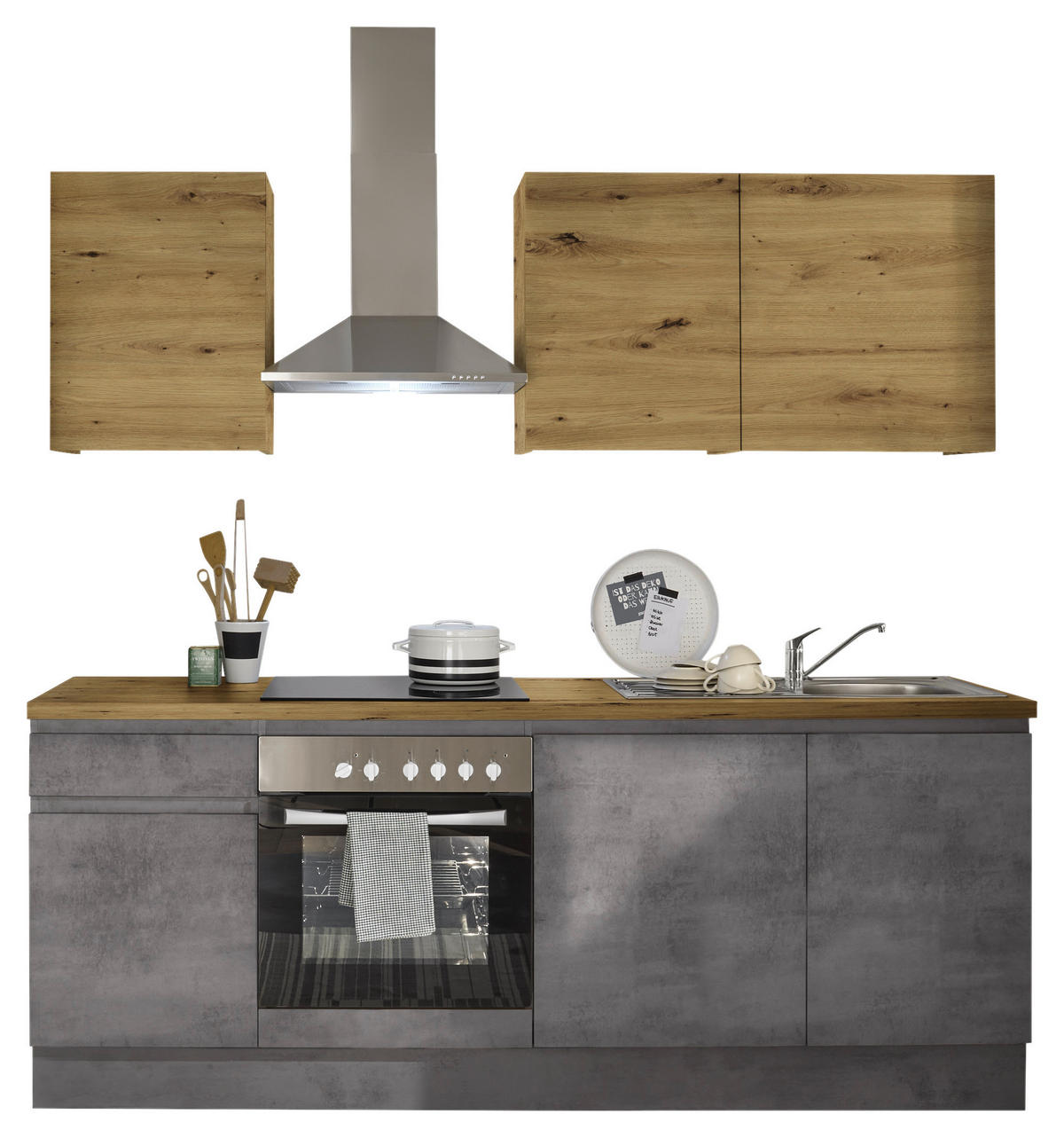 KÜCHENLEERBLOCK 220 cm   in Anthrazit, Grau, Eiche Artisan  - Anthrazit/Eiche Artisan, Design, Holzwerkstoff (220cm) - MID.YOU