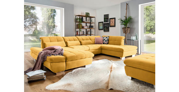 WOHNLANDSCHAFT  in Mikrofaser Gelb  - Chromfarben/Gelb, Design, Kunststoff/Textil (204/350/211cm) - Xora