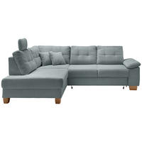 ECKSOFA Hellblau Cord Bettkasten, Schlaffunktion, Sitztiefenverstellung, Kopfstütze, Liegefläche im Originalstoff  - Naturfarben/Hellblau, MODERN, Holz/Textil (206/274cm) - Livetastic
