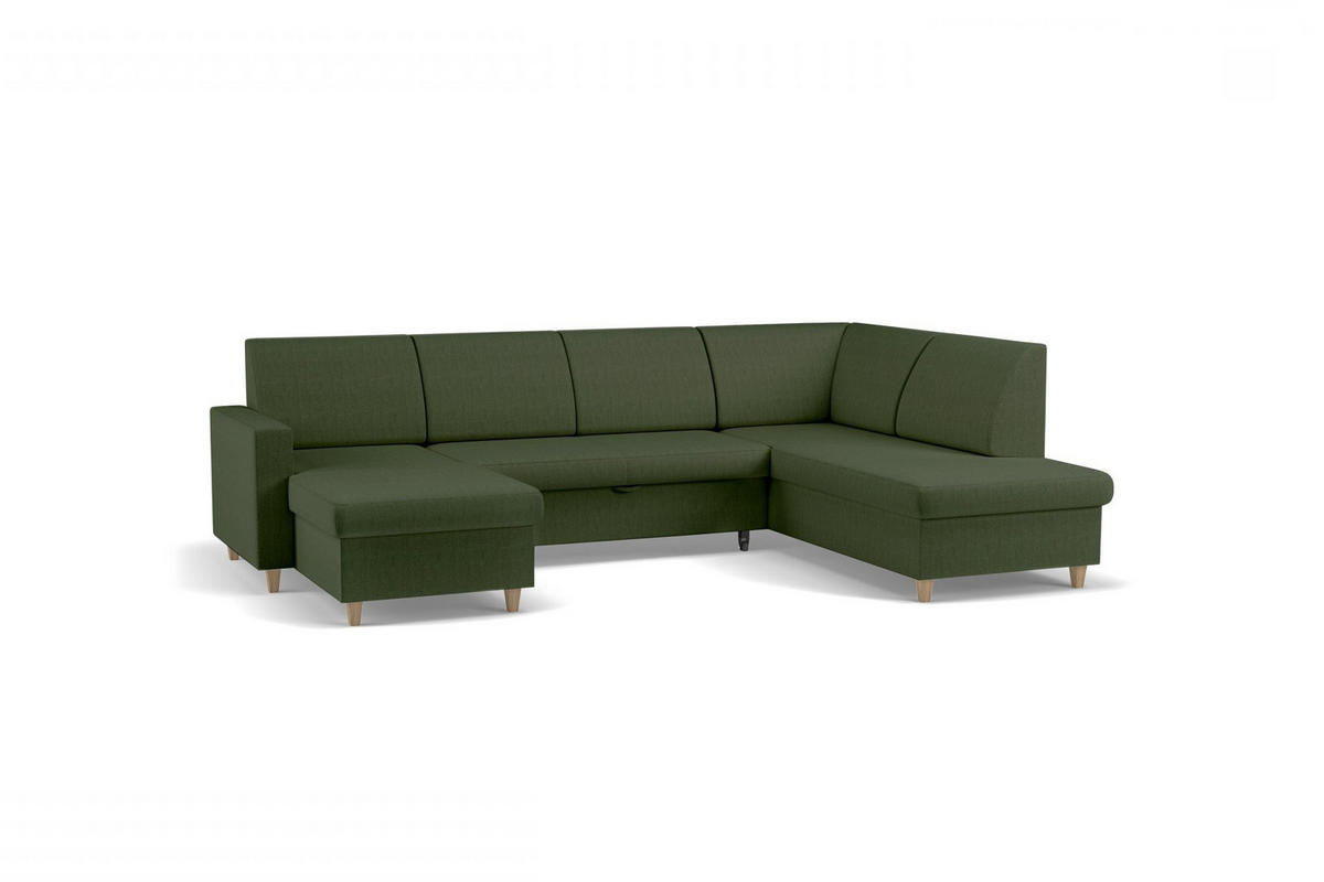 WOHNLANDSCHAFT NIKAS Grün Bouclé  - Buchefarben/Grün, Design, Holz/Textil (310/160/145cm) - MID.YOU